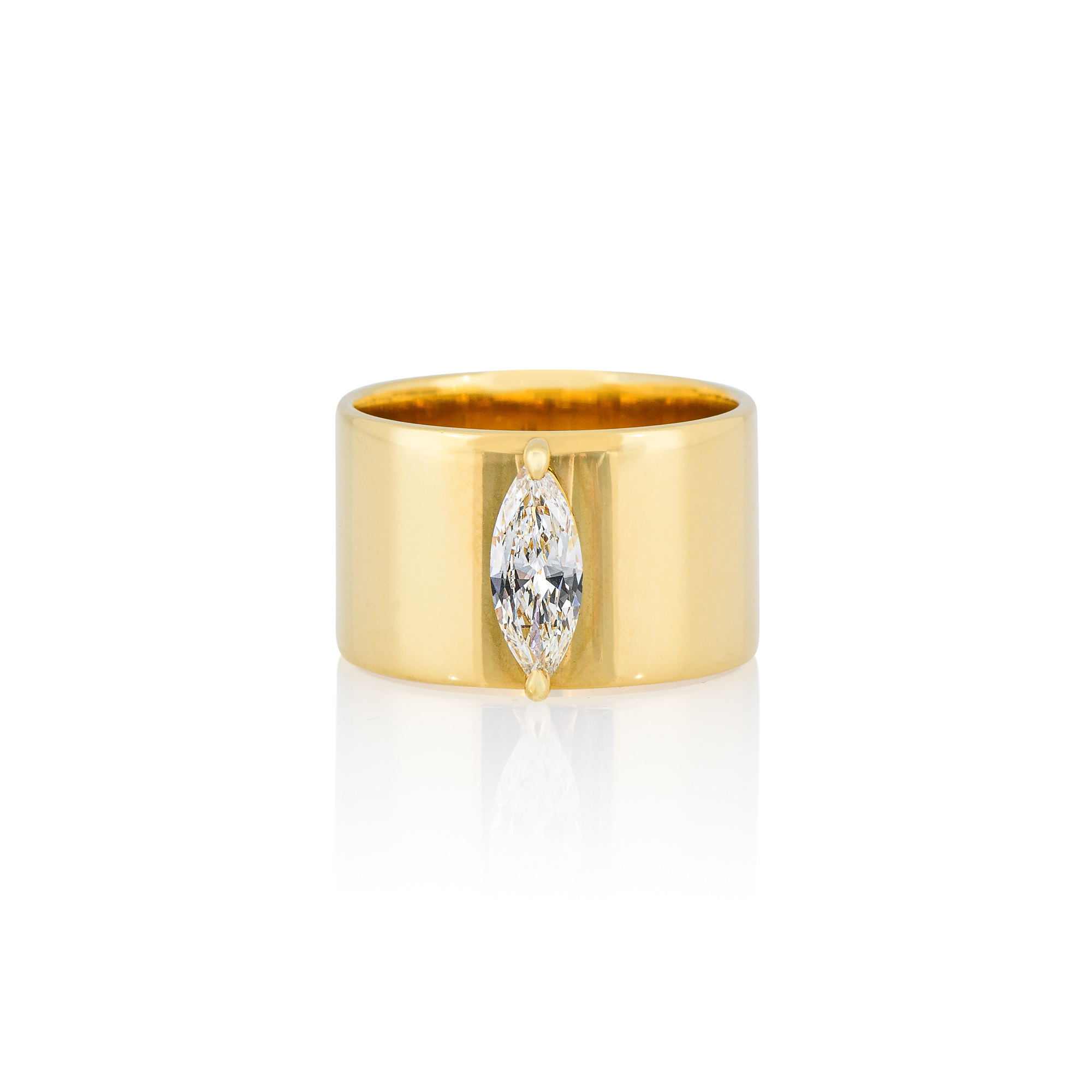 thick gold band with marquise diamond