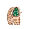 Serpenti Spiga single-spiral watch with 18 kt rose gold case set with diamonds, malachite dial and 18 kt rose gold bracelet partially set with brilliant-cut diamonds.