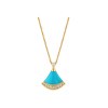 Divas' Dream 18 kt yellow gold necklace set with a turquoise element, a round brilliant-cut diamond and pav diamonds.