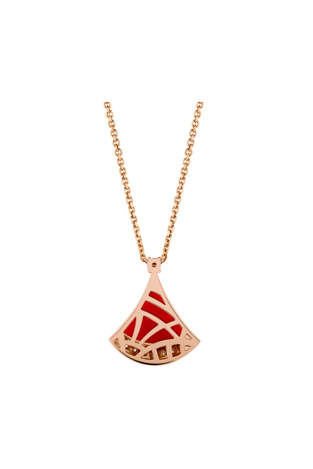 Divas' Dream necklace with pendant in 18 kt rose gold, set with a carnelian element and pave diamonds