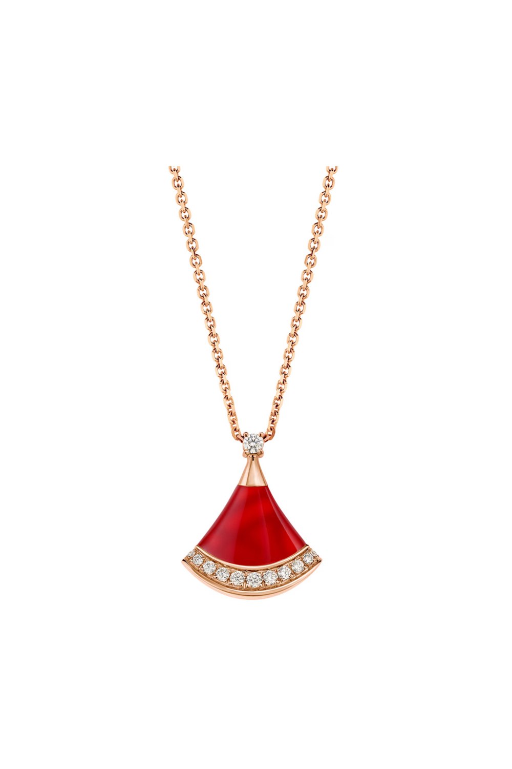 Divas' Dream necklace with pendant in 18 kt rose gold, set with a carnelian element and pave diamonds