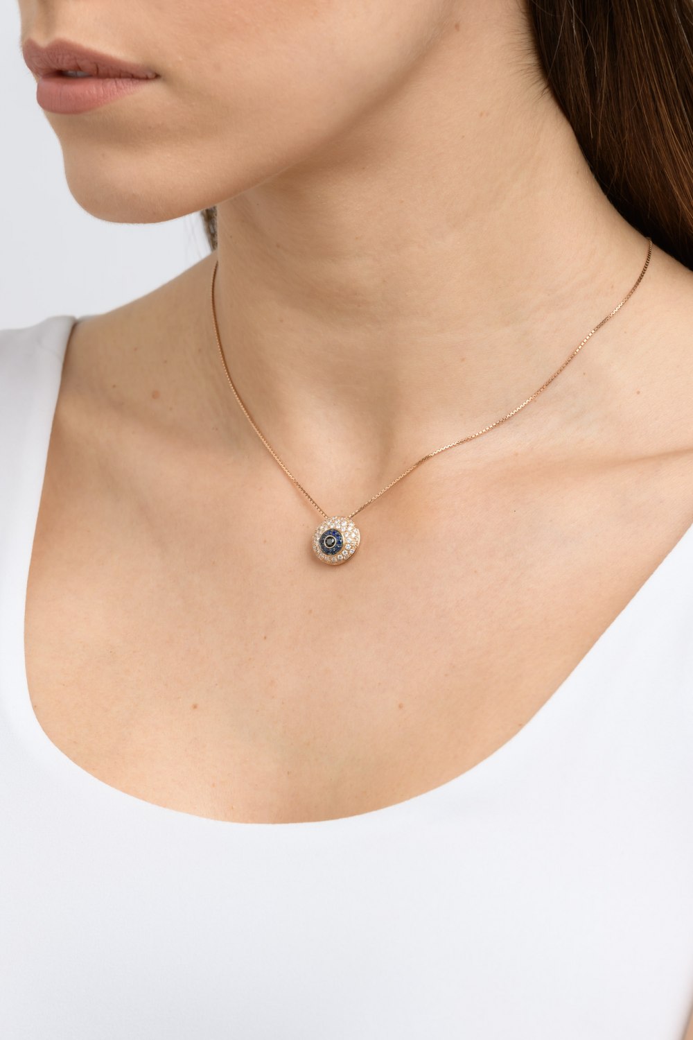 14K White Gold Diamond + Blue Sapphire Evil Eye Necklace – Maurice's  Jewelers