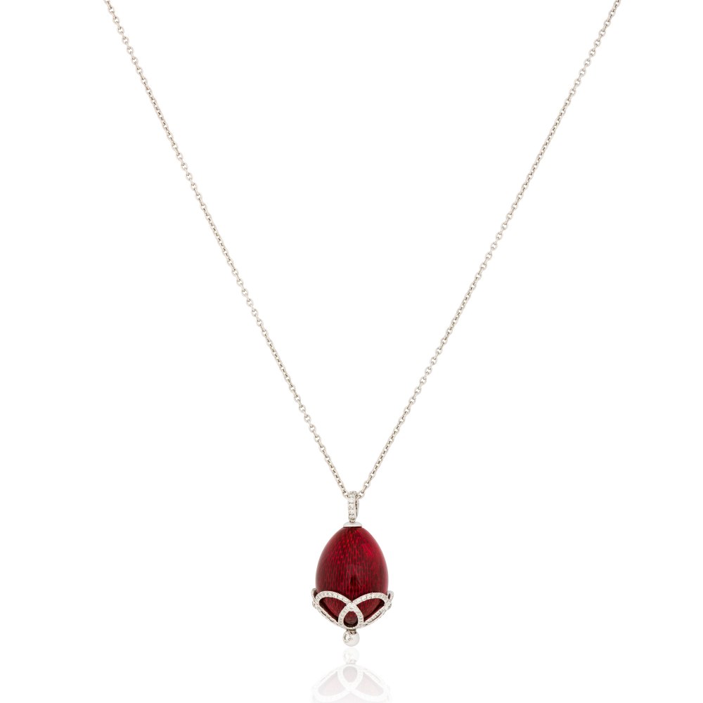 FABERGE Diamond Gold Red Egg Pendant Necklace KOP170644 Kessaris