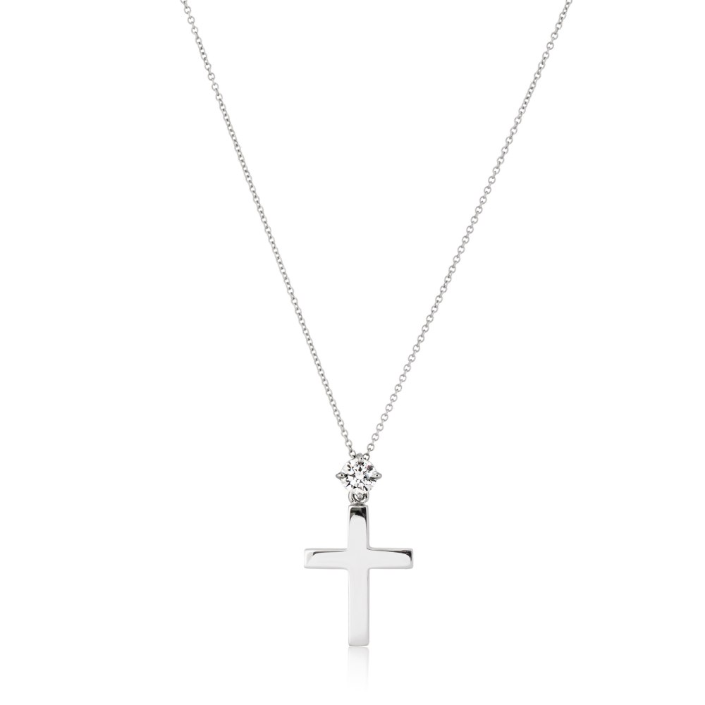 18 inch 14K White Gold Diamond Filigree Cross Pendant Necklace | Shop 14k  White Gold Faith Necklaces | Gabriel & Co